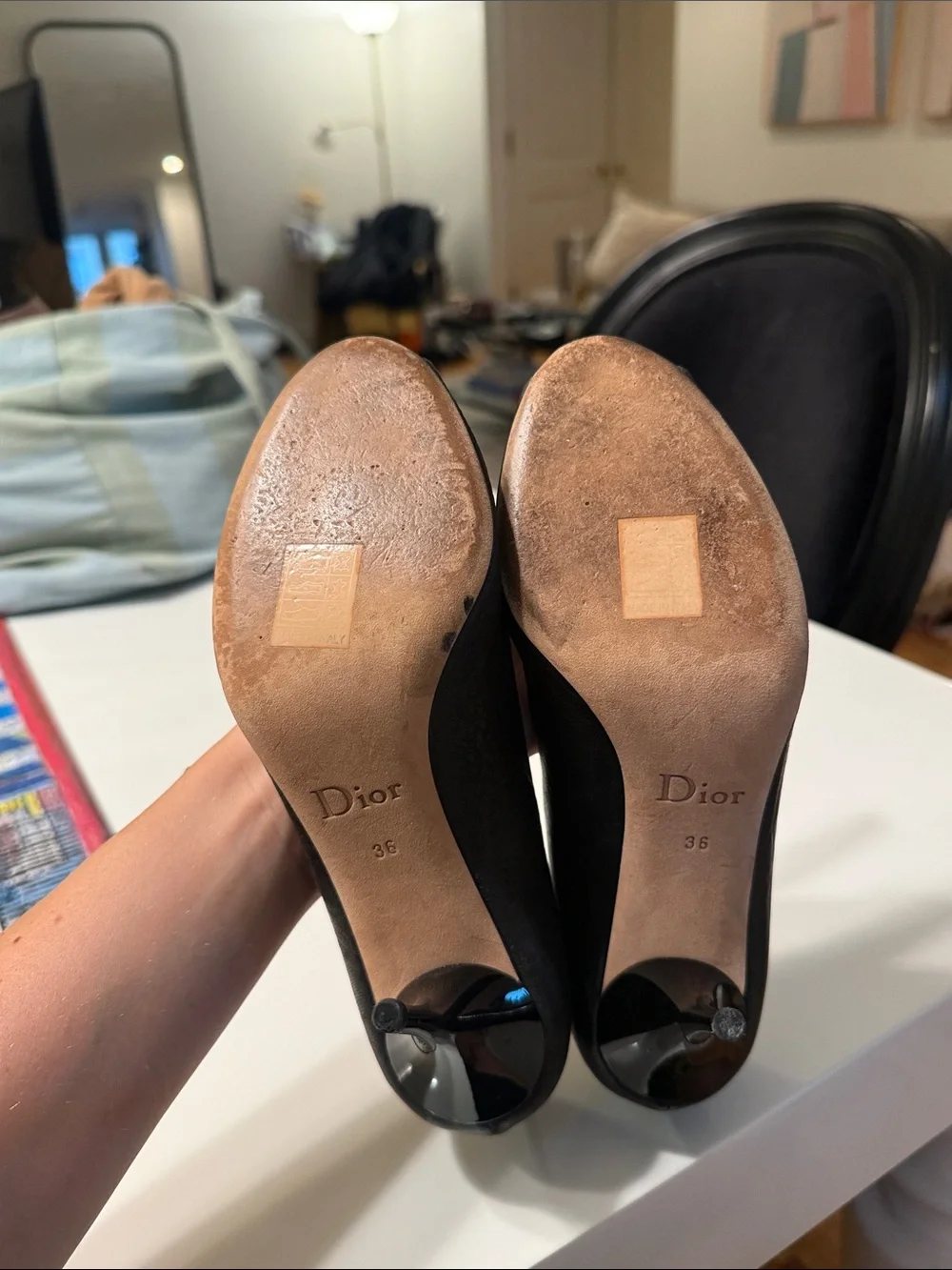 Dior Black Leather Peep-Toe Pumps with CD Hardware